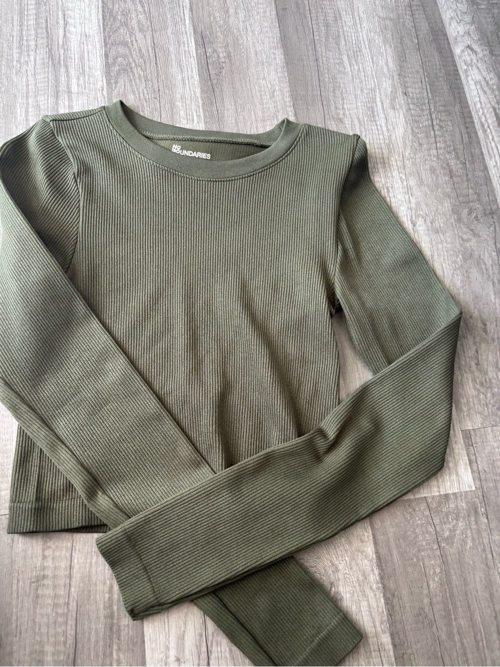 No Boundaries Olive Green Ribbed Long Sleeve Crew
